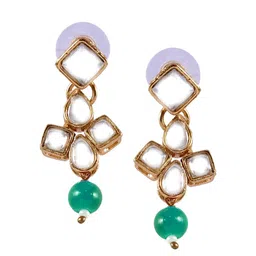 Crunchy Fashion Gold-Plated Green & White Kundan-Studded Traditional Jewellery Set image 4