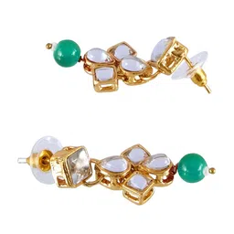Crunchy Fashion Gold-Plated Green & White Kundan-Studded Traditional Jewellery Set image 2