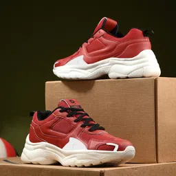 HRX by Hrithik Roshan Women Red Textured Lace-Up Chunky Sneakers-picture-33