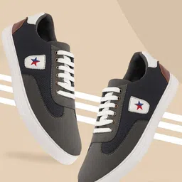 FAUSTO Men Grey Colourblocked PU Lightweight Sneakers-picture-19