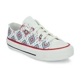CROWCIA LONDON Women Printed Round Toe Lightweight Canvas Sneakers-picture-12