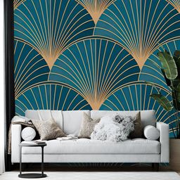 British Terminal Blue & Yellow Abstract Printed Wall Wallpaper-picture-15