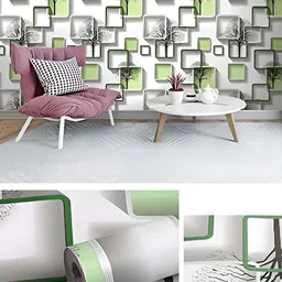 Asian royal White & Green Printed Self Adhesive Wall Sticker-image-51