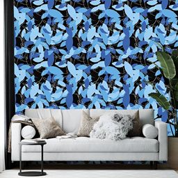 British Terminal Blue & Black Floral Printed Self-Adhesive Wall Paper-picture-1