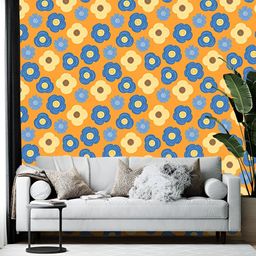 British Terminal Orange-Colored & Blue Floral Printed Self Adhesive Wallpaper-picture-24