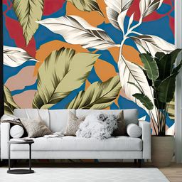British Terminal Blue & Orange  Floral and Botanical Printed Wallpaper-picture-47
