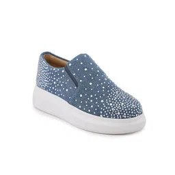 Anaar Women Glitter Rain Embellished Round Toe Lightweight Textile Heeled Slip-On Sneakers image 2