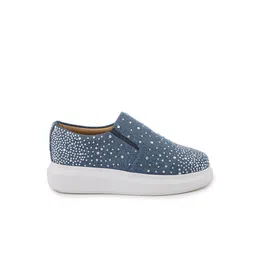Anaar Women Glitter Rain Embellished Round Toe Lightweight Textile Heeled Slip-On Sneakers image 4
