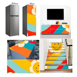 British Terminal Yellow & Blue Printed Self-Adhesive Wallpaper image 3