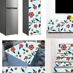 British Terminal Blue & Red Floral Printed Self-Adhesive Wallpaper image 2