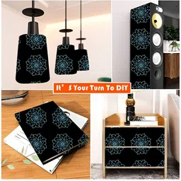 British Terminal Black & Blue Ethnic Motif Printed Self-Adhesive Wall Sticker image 2