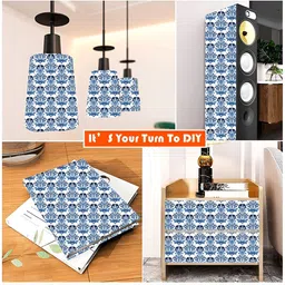 British Terminal Blue Ethnic Motif Printed Self-Adhesive Wallpaper image 4