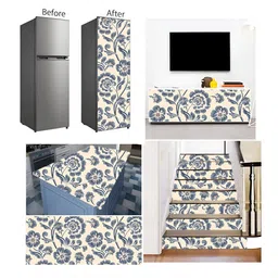 British Terminal Cream & Grey Floral Printed Self Adhesive Wall Sticker image 4
