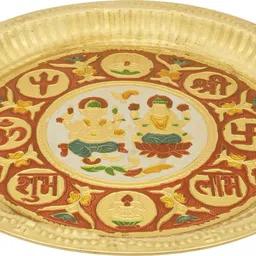 templeneeds Puja Thali Plate – 20.6 cm, 168 g, Gold with Sacred Symbols for Aarti & Brass-picture-21