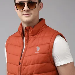U.S. Polo Assn. Men Rust Solid Brand Logo Detail Padded Jacket image 1
