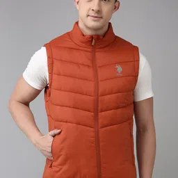 U.S. Polo Assn. Men Rust Solid Brand Logo Detail Padded Jacket image 3