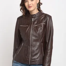 Teakwood Leathers Women Brown Leather Lightweight Biker Jacket-image-52