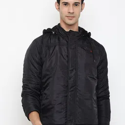 Cantabil Men Black Hooded Puffer Jacket-image-45