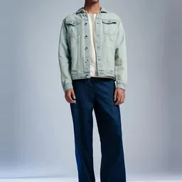 FREAKINS Men Spread Collar Washed Self Design Cotton Casual Denim Jacket-picture-18