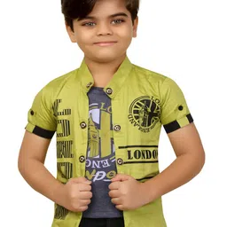 BAESD Boys Typography Printed Mandarin Collar Tailored Jacket With Attached T-shirt image 1
