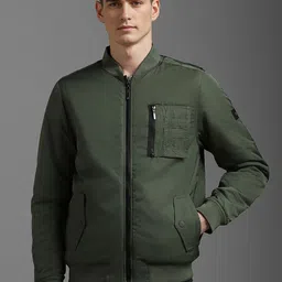 Louis Philippe Jeans Men Stand Collar Solid Casual Bomber Jacket-image-34