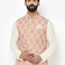 KISAH Woven Design Nehru Jacket With Pocket Square-picture-23