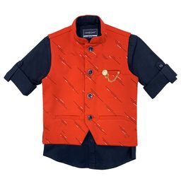 CHARCHIT Boys Red & Black Printed Bandhgala Nehru Jacket-picture-25