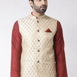 KISAH Woven Design Mandarin Collar Sleeveless Nehru Jacket-picture-23