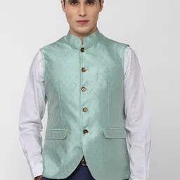 Peter England Elite Men Blue Printed Nehru Jacket-picture-21