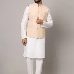 Latest Chikan Garments Striped Woven Nehru Jacket image 1