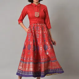 W Ethnic Motifs Printed Shirt Collar Maxi Dress-picture-28