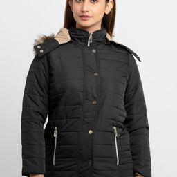 Status Quo Women Black Solid Quilted Hooded Jacket-picture-30