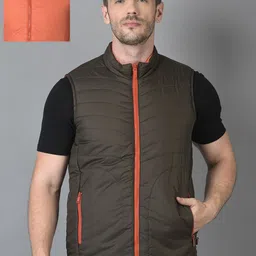 Canary London Men Olive Green & Orange Solid Reversible Padded Jacket-picture-29