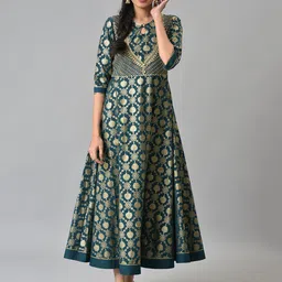 AURELIA Green Ethnic Motifs Cotton Maxi Dress image 1