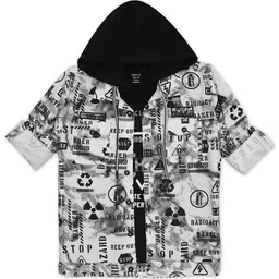 CAVIO Boys Typography Printed Roll-Up Sleeves Cotton Casual Shirt-picture-31