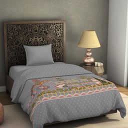 SPACES Rangana Grey Floral Printed AC Room 350 GSM Single Bed Blanket-picture-42