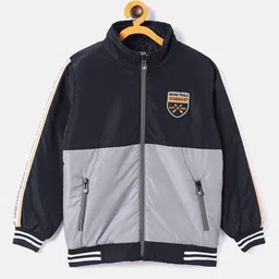 Duke Boys Navy Blue Colourblocked Bomber with Patchwork Jacket-picture-53