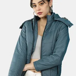 Freehand by The Indian Garage Co Women Blue Outdoor Bomber Jacket-image-46