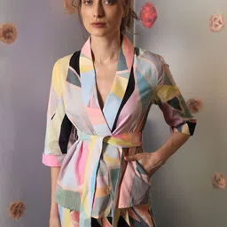 RAREISM Women Pink Geometric Tailored Jacket-image-2