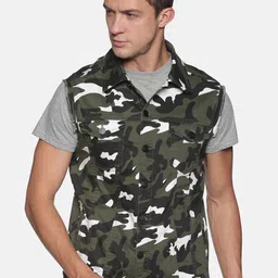 KULTPRIT Men Olive Green White Camouflage Cotton Tailored Jacket-image-10