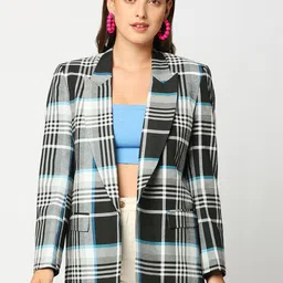 Remanika Women Black Checked Open Front Jacket-picture-11