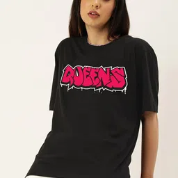 JUNEBERRY Typography Printed Drop-Shoulder Oversized Pure Cotton T-shirt image 1