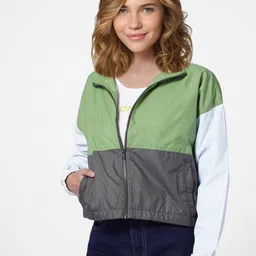 ONLY Women Green Colourblocked Bomber Jacket-picture-10