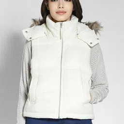 AMERICAN EAGLE OUTFITTERS Hooded Sleeveless Faux Fur Trim Blue Puffer Jacket-picture-14