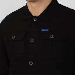 VAN HEUSEN DENIM LABS Men Black Geometric Denim Jacket with Patchwork image 2