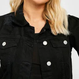 Boohoo Distressed Puff Shoulder Denim Jacket image 3