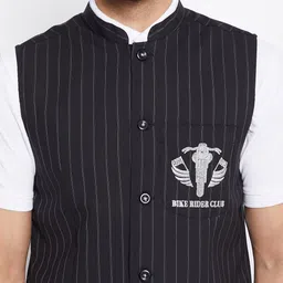 even Men Black & Grey Striped Woven Nehru Jacket image 3
