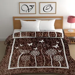 CG HOMES Brown & White Floral Mink Heavy Winter 350 GSM Double Bed Blanket image 2
