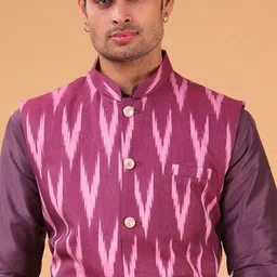 SHIWAM ETHNIX Ikat Printed Cotton Nehru Jacket image 3