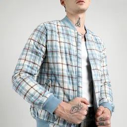 Campus Sutra Men Tartan Checks Lightweight Bomber Jacket image 2